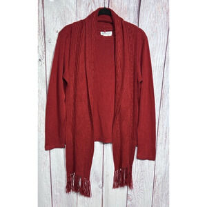 Coldwater Creek Women’s Long Sleeve Red Knit Top Sweater With Scarf Size L